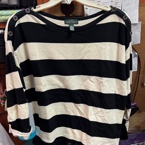 Ralph Lauren Black and Cream Striped Sweatshirt
